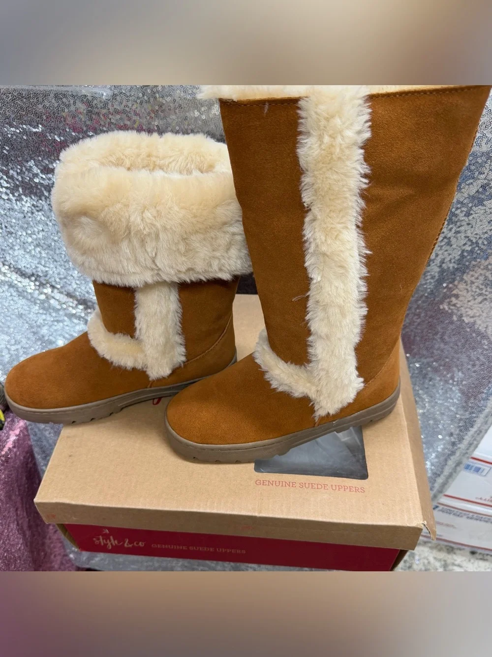 Style & Co. Chestnut Suede Faux Fur Trim Winter Boots